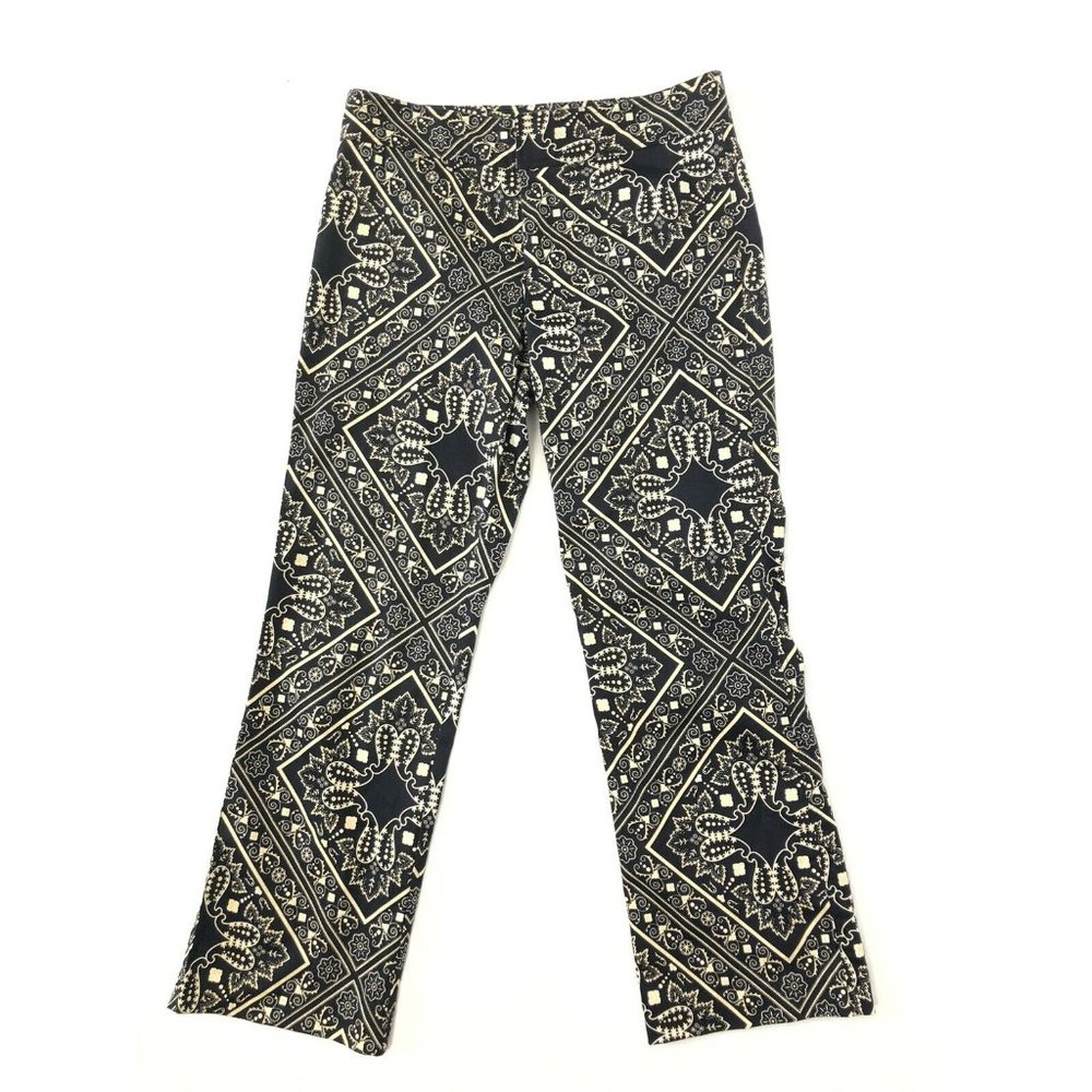 Liquid Womens Pants Size 2 Black Gold Abstract High Waist Crop Capri Cotton